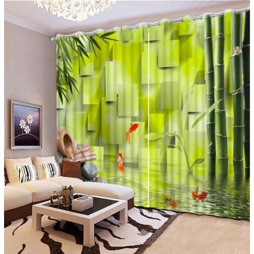 3D Curtain Photo Customize Size Living Room A Square Lattice Of Bamboo 3D Window Decorative Curtains Blackout Curtain Fabric