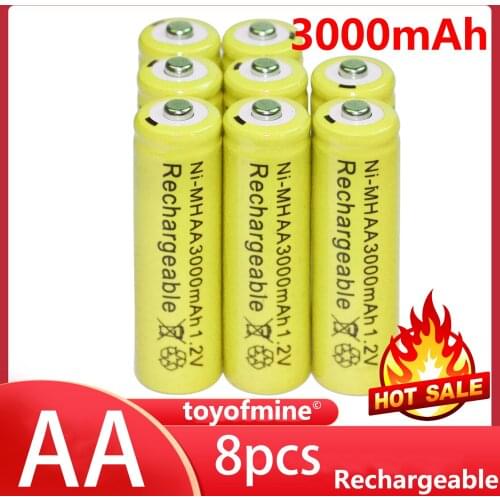 8x AA 3000mAh 2A 1.2 V Ni-MH Yellow Rechargeable Battery Cell for MP3 RC Toys