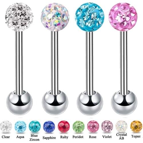 1PC Anti-Allergy Surgical Steel Tongue Rings Women Handmade Epoxy Coated Crystal Piercing Tongue Barbells Piercing Jewelry 14g