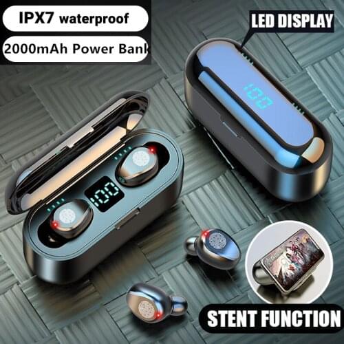 V5.0 Bluetooth Earphones 2000mAH TWS Fingerprint Touch Headset HiFI Stereo In-ear Earbud Wireless Headphones ear buds