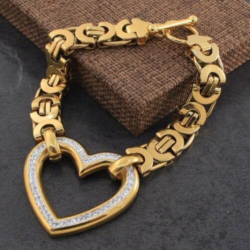 Big Heart Crystal Chain Bracelet Stainless Steel Jewelry Fashion For Woman Man Free Shipping High Quality Gift BBJZDVCA-2