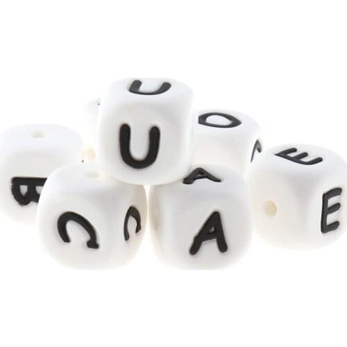 12mm 20pcs Cube Silicone Beads Letters Baby Teether Necklace Bracelet Accessories Bpa Free Teething Oral Nursing Gifts