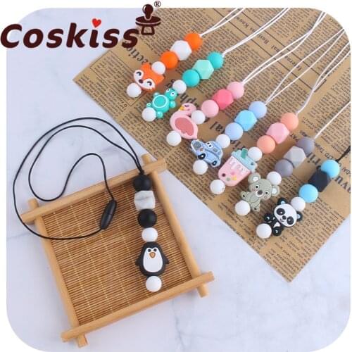 Coskiss 1pcs Silicone Ainmal Teething Necklace Nursing Mom Baby Chew Necklace BPA Free Silicone Beads Baby Shower Gift