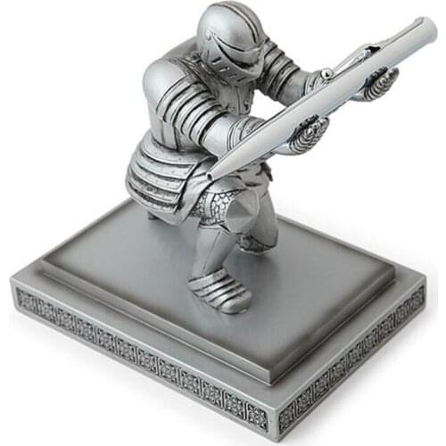 Pen Holder Stainless Steel Executive Knight Figures Pencil Stand Desk Organizer