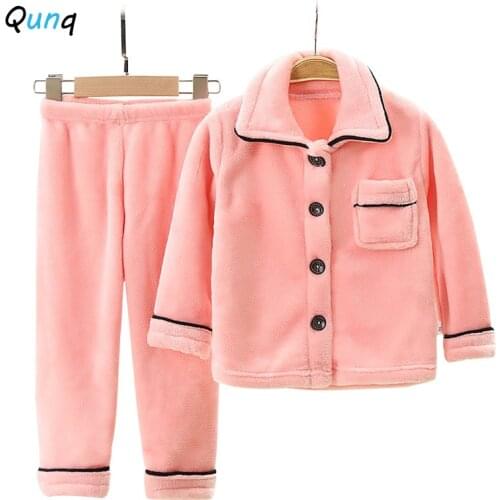 Qunq Flannel Fall Winter Kids Pajamas Clothing Set 1 2 3 4 5 6 7 8 9 10 Year Toddler Teens Girls Sleepwear Boys Home Clothes