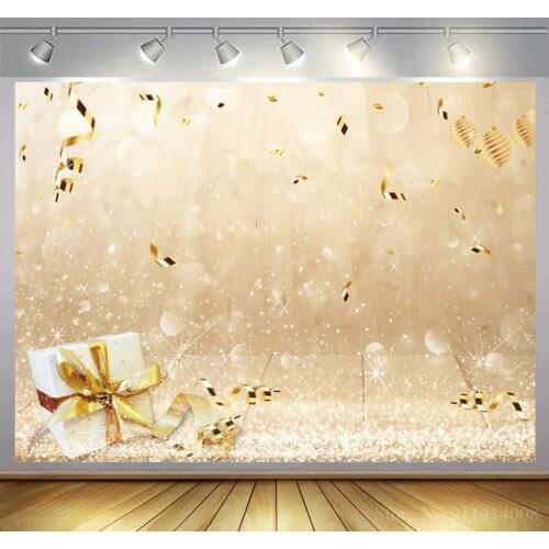 Birthday Party Photo Background Gold Balloons Ribbons Glitters Celebration Custom Photography Backdrops For Photo Studio