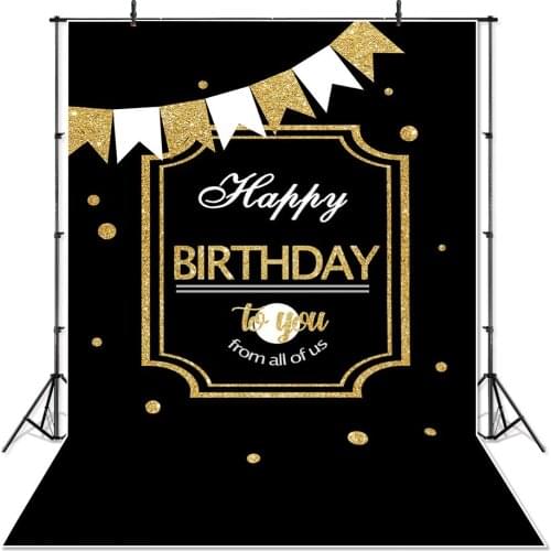 MEHOFOTO Happy Birthday Backdrop Black Gold Balloons Birthday Party Background Birthday Party Banner Supplies Decoration