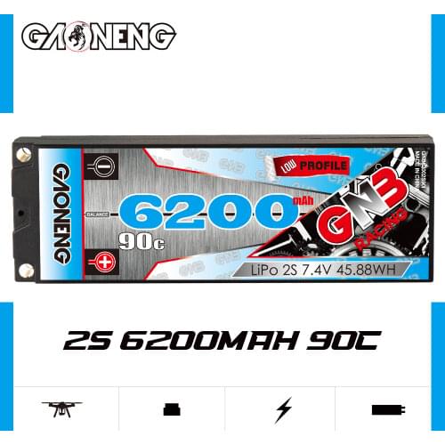 Gaoneng GNB 6200mAh 2S 7.4V 90C 5mm Bullet Hardcase LiPo Battery pack with T XT60 EC5 XT90 Plug for 1:10 1/10 RC Car RC Boat