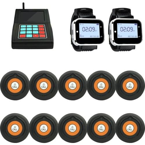 JINGLE BELLS 433.92MHZ 2 Watch Pager Receiver+1 keyboard transmitter + 10 call button Wireless Restaurant Kitchen Calling System