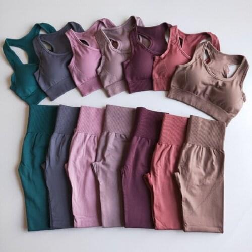 Women New Seamless Yoga Sets Fitness Breathable Soft Gym Clothes Running Leggings Padded Push Up Sports+Pants Workout Suits