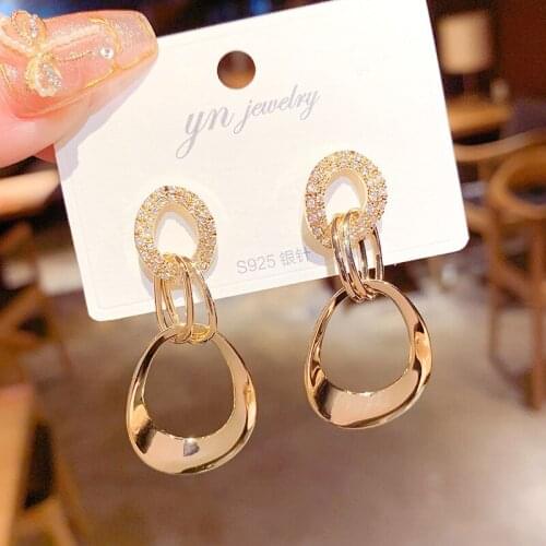 Korean Fashion Luxury Gold Color Drop Earrings For Women New 2021 Anomaly Rounds Rhinestone Earrings Jewelry Gift Party