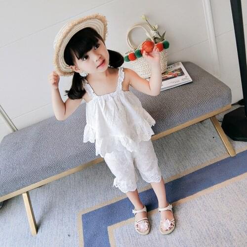 Girls Suit Flower Sling Top Plus Middle Pants 2021 Summer New Fashion Children Clothing Sets
