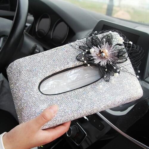 Creative Bling crystal diamond car tissue box cover luxury car tissue holder storage car interior accessories decorative desktop