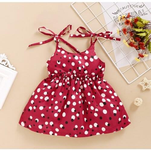 Summer Little Girls Casual Lace-up Suspender Dress Fashion Polka Dot U-neck Sweet Lovely A-line Princess Dress