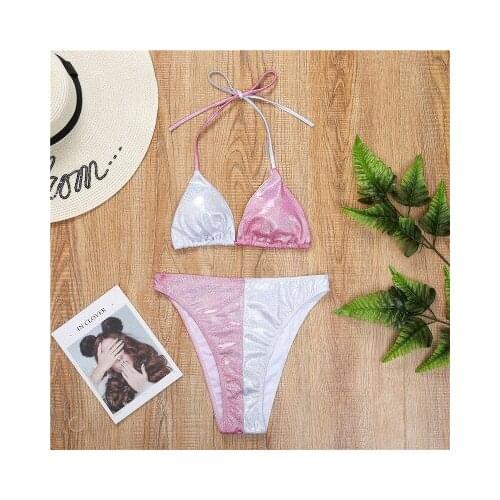 Summer New Womens Brassiere Without Steel Support Sexy Color Matching And Gilded Bikini Swimsuit