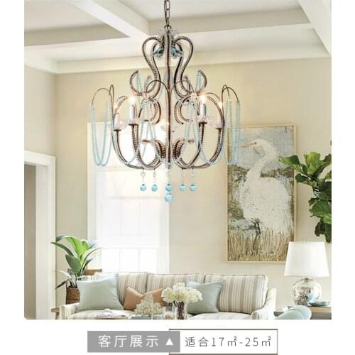 American country chandelier living room lamp blue crystal simple creative art personality retro cafe restaurant