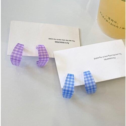 Fashion Transparent Acrylic Earrings For Women Bohemian Blue Purple Plaid Drop Earrings 2021 Trend Korean Female Jewelry Gifts
