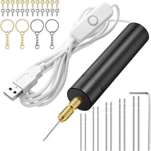 DIY Crafts Handworking Drill Kit Electric Hand Drill Tools for Clay Jewelry Keychain Pendant Making Set with USB Drilling Bits