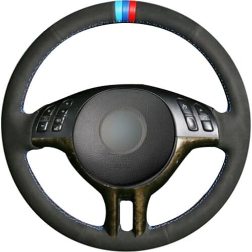 Non-slip Durable Black Suede Light Blue Blue Red Marker Car Steering Wheel Cover For Bmw E39 E46 325i E53 X5