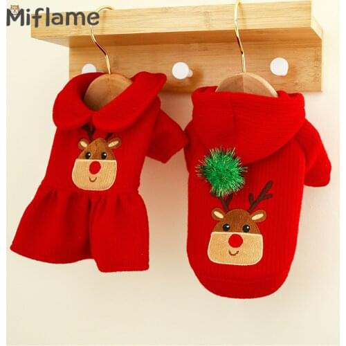 Miflame Couple Dog Clothes Christmas Dog Costume Winter Warm Puppy Outfits Pomeranian Xmas Elk Small Dogs Dress Pet Cat Clothing