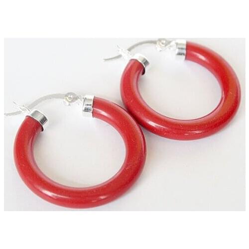 Wholesale good Hot sale new Style >>>> New fashion lady jewelr 925 sterling With Red Carved lacquer Ring Earring