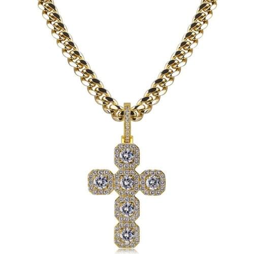 DNSCHIC Super Big Cross Solid Pendant Full Zircon 92mm High Retro Hip Hop Big Iced Out Buckle Necklace Mens Women Jewelry Punk