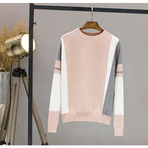 Korean Style Autumn Winter Thick Patchwork Pullovers Long Sleeve Top Women O-Neck Sweater Soft Jumper Knitwear Outfits Pull Warm