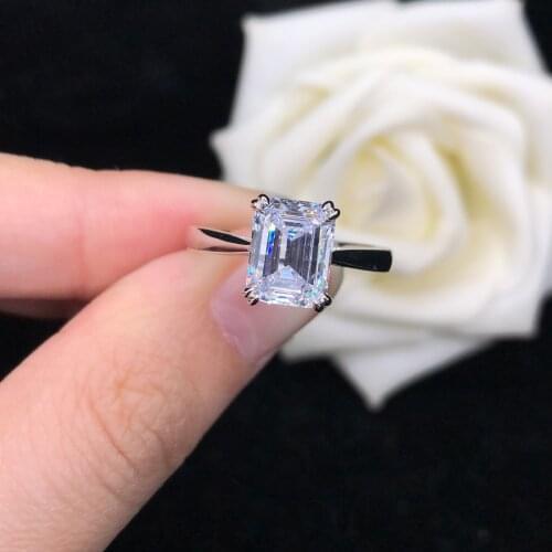 Fabulous Pure 18K White Gold Au750 Ring 3CT Square Emerald Cut Diamond Ring Fine Wedding Ring Jewelry