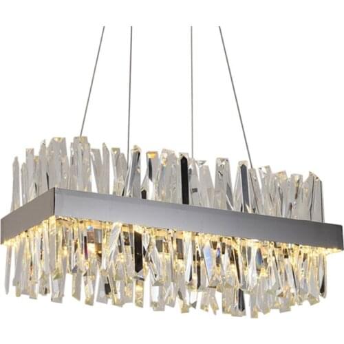 Modern Dining Room K9 Crystal Rectangle Led Dimmable Pendant Lights Gold / Chrome Steel Hanging Lamp Led Dining Table Droplight