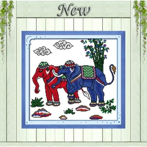 Thailand elephants animal mascot diy painting pattern print on canvas DMC 11CT 14CT kits Cross Stitch embroidery needlework Sets