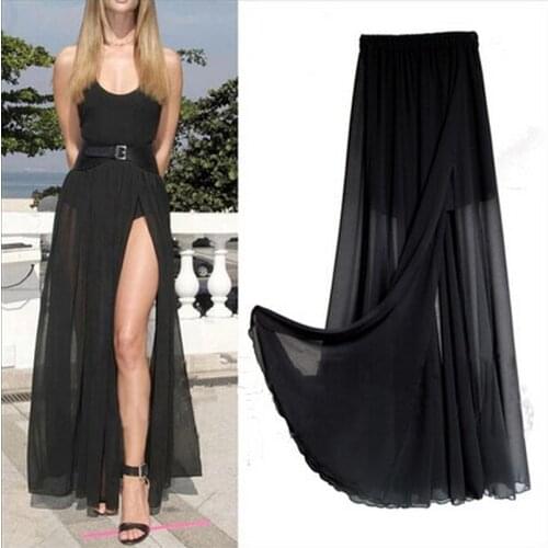 2020 New Fashion Women Long Skirts Lady Open Side Split Skirt Long Maxi Skirt Navy Blue/Black/Red/PINK plus size vestidos M-3XL