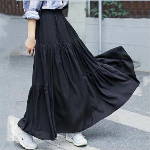 2020 New Autumn Women Long Skirts Solid High Waist Cotton And Linen Irregular Ruffles Maxi Skirts Plus Size 6XL 7XL Black Khaki