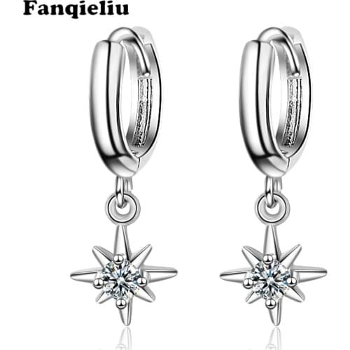 Fanqieliu Brand Style 925 Sterling Silver Earrings For Women Valentines Day Jewelry Luxury Star Crystal Drop Earrings FQL20028