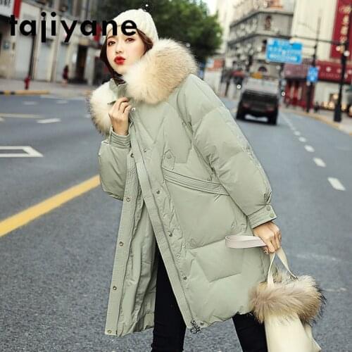 White Duck Down Coat Female Winter 2021 Hooded Real Raccoon Fur Collar Parka Women Warm Thick Down Jacket Casaco Feminino Gxy227