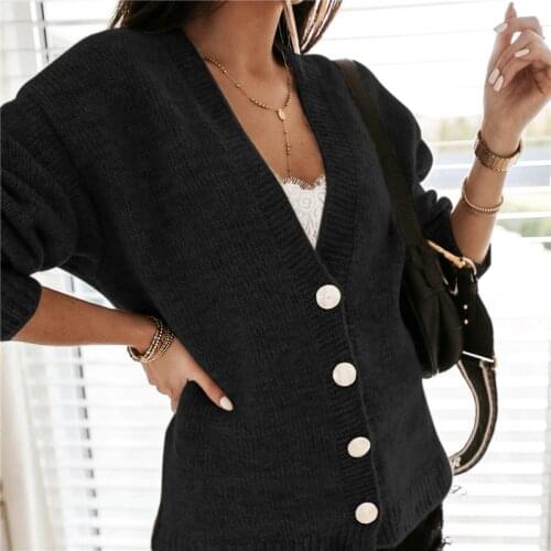 Knitted Cardigan Sweaters Women Solid Color Casaul Cardigan for Female 2020 Women Tops Ladies Slim V Neck Loose Knitwear