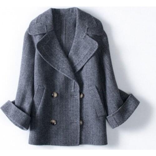 Winter Women Large Size Woolen Coat atmosphere double-sided coat female suit collar trumpet sleeves full wool coat tide D863