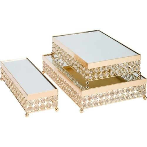 Gold rectangle cake tray crystal cupcake plate wedding cake table accessory party decoration tools for dessert