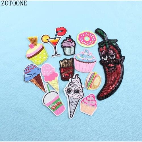 ZOTONE Food Lips Wine Glasses Patches For Clothing Iron on Cheap Embroidered Patch Clothes Stickers Diy Sewing Sequin Applique