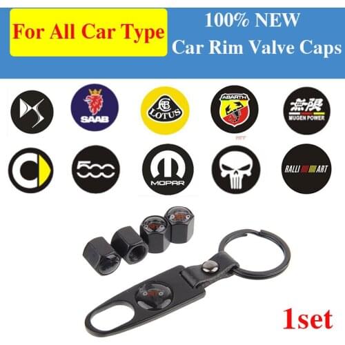 1SET Car Styling For Abarth Smart Mopar DS Saab Lotus Punisher 500 Ralliart Leather Keychain Car Rim Tire Valve Stem Caps Covers