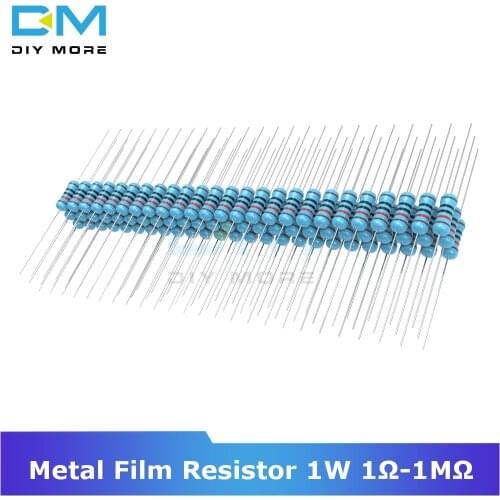 100PCS Metal Film Resistor 1% +1% -1% 1W 1R-1M Ohm 1K 2.2K 4.7K 5.1K 6.8K 10K 15K 22K 47K Resistance Electronic Diy Resistor