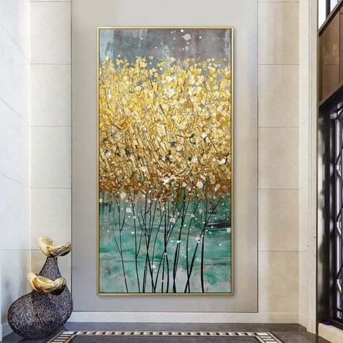 Abstract Golden Canvas Painting Big Size Green Gold Posters Prints Modern Luxury Wall Picture Cuadros for Living Room Home Decor