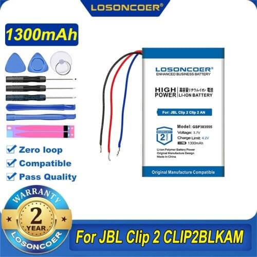 100% Original LOSONCOER 1300mAh GSP383555 Battery For JBL Clip 2, Clip 2 AN, CLIP2BLKAM CS056US P04405201 P044052