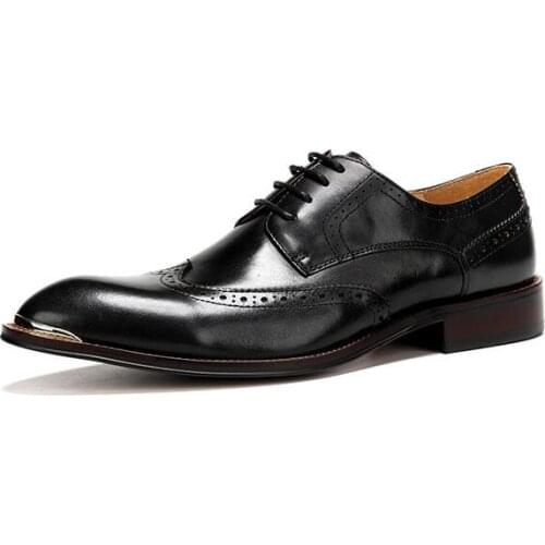 New retra brogue mens shoes lace up high-top genuine leather business shoes formal wedding dress shoes