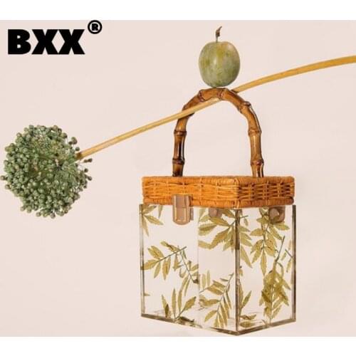 [BXX] Wood Handle Acrylic Transparent Box Bags For Women 2021 Summer Branded Handbags Trending Luxury Travel Hand Bag HU461