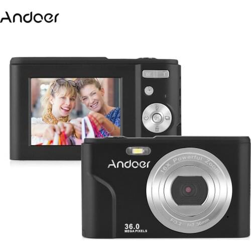 Andoer Digital Camera 36MP 1080P 2.4-inch IPS Screen 16X Self-Timer Face Detection Anti-shaking 2PCS Battery Strap Carry Pouch