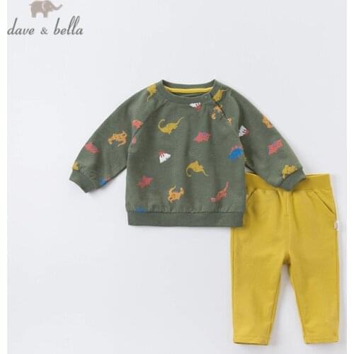 DB14854 dave bella autumn baby boys fashion cartoon print pockets clothing sets kids handsome sets children 2 pcs suit