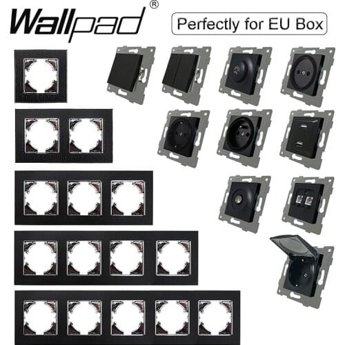 DIY EU Black Metal Frame Push Button Wall Light Switch Power Outlet Cap Ru French Fan Dimmer Data Cat6 USB Socket Wallpad L6