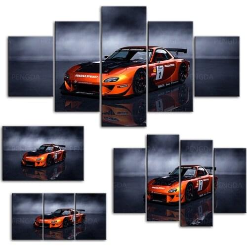 Home Decor Canvas Wall Art Orange Car Running Piece Black Cool Painting Pictures Printing Modular Artwork Poster For Living Room