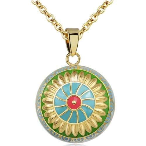 Eudora 20mm Harmony ball Necklace Chime ball Maternal bell bola bell appease fetal prenatal bells with gold-green sun flower