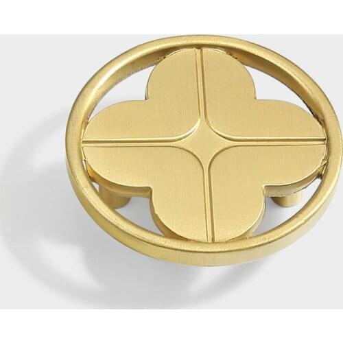 Four Leaf Clover shape/Gold Ring Brass Round Cabinet Door Knobs and Handles Furniture Cupboard Wardrobe Drawer Pull Handle